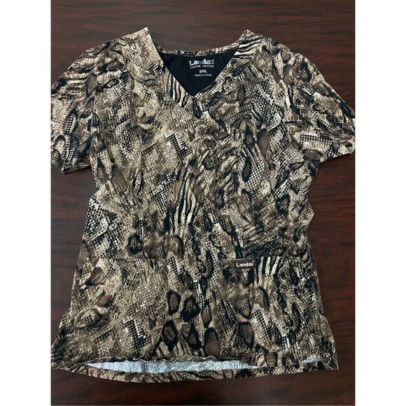 Landau Snake Skin Print V-Neck Scrub Top Size Small - Picture 1 of 6